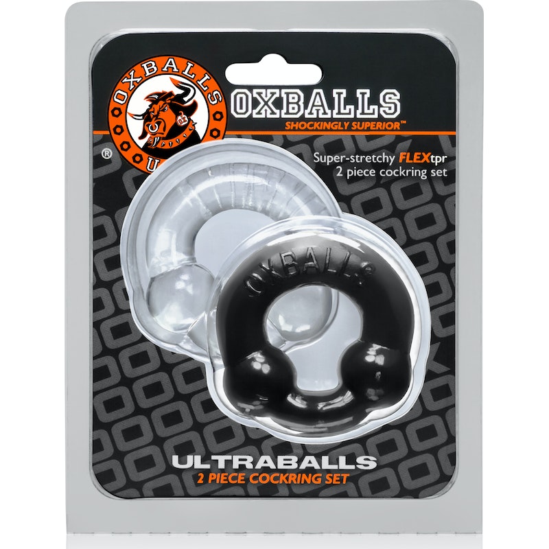 OxBalls Ultraballs Cockring 2-pack, Black and Clear