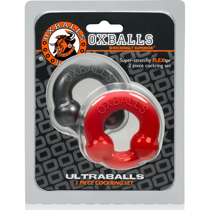 OxBalls Ultraballs Cockring 2-pack, Steel and Red