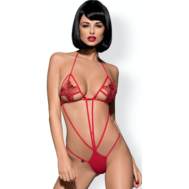 Luiza Teddy Black, Red S/M - Obsessive Lingerie
