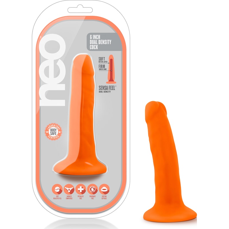 Neo Dual Density Cock, 6", Neon Orange