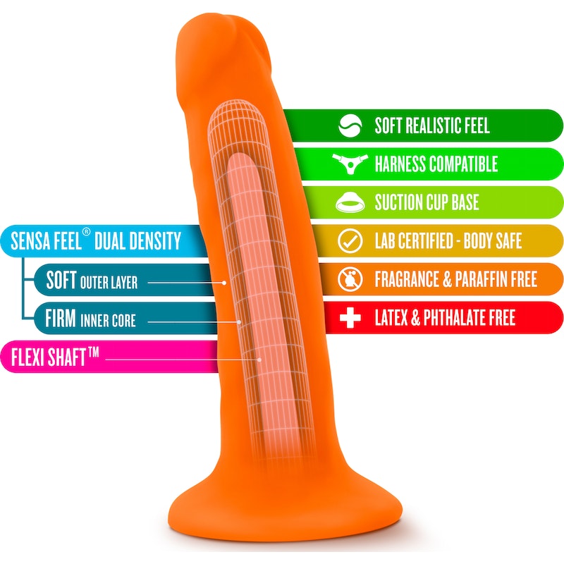 Neo Dual Density Cock, 6", Neon Orange
