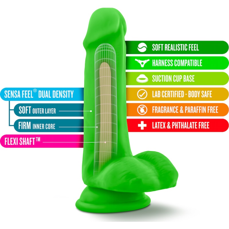 Neo Dual Density Cock With Balls 6"/15cm Neon Green
