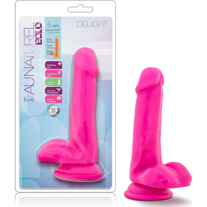 Au Naturel Bold Delight 6in/15cm Dildo, Pink/Purple