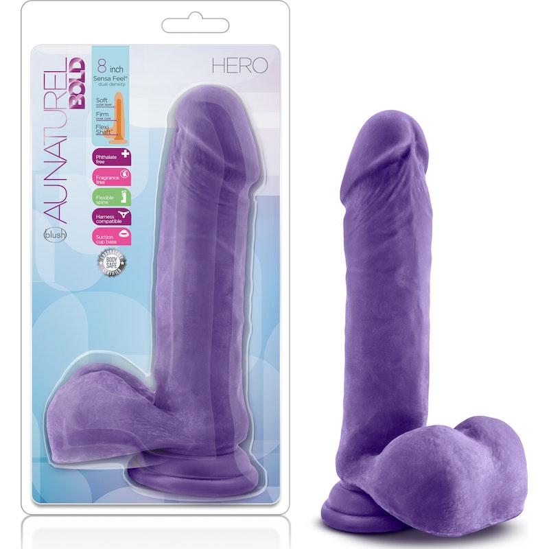 Au Naturel Bold Hero Dildo, 8in/20cm, Purple