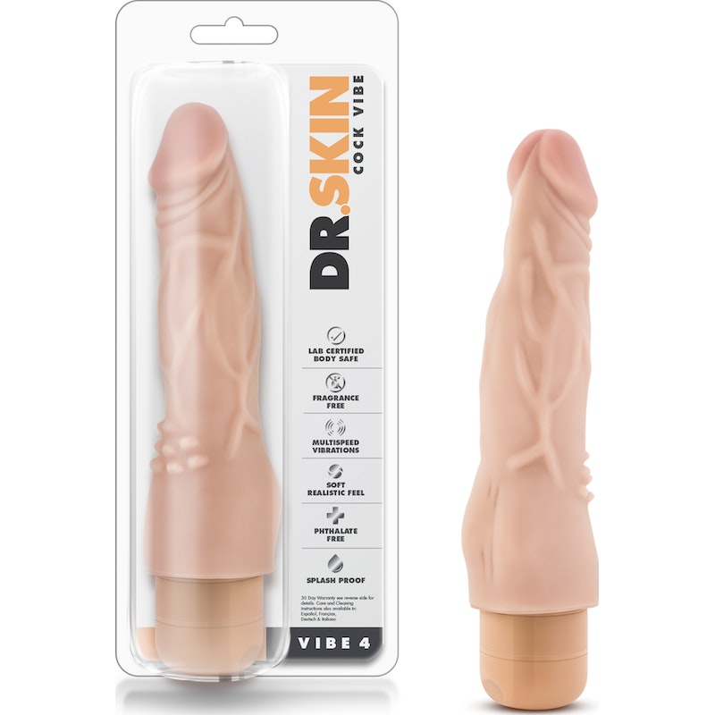 Dr Skin Cock Vibe 4, 8in/20cm Vibrating Cock, Beige