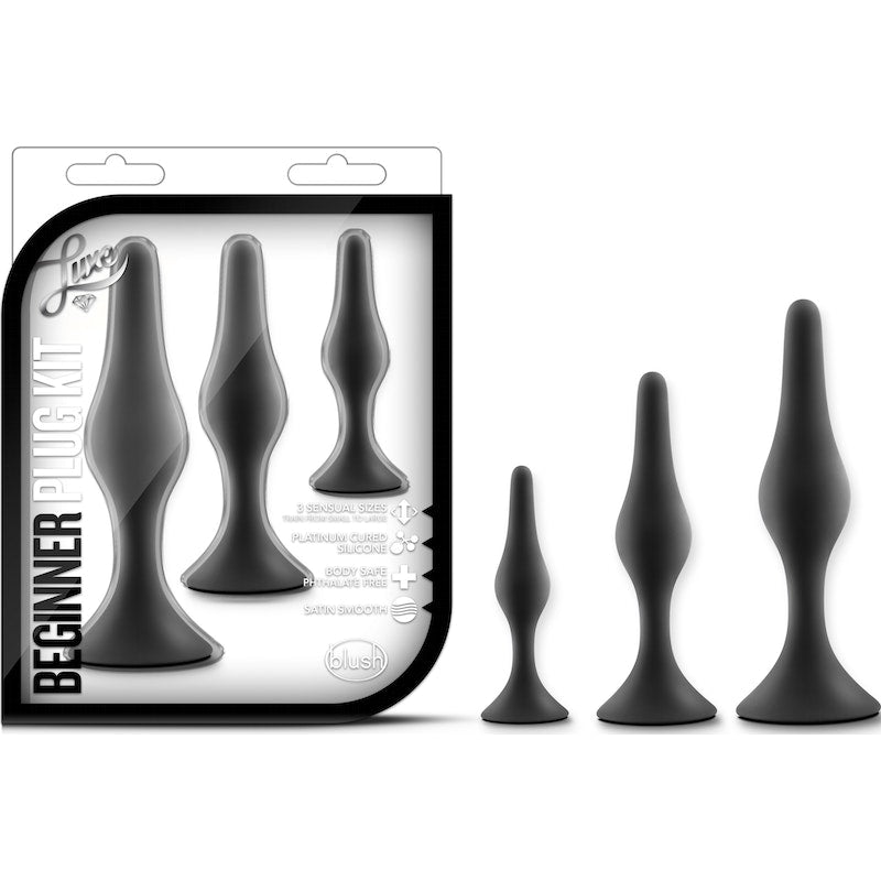 Luxe Beginner Butt Plug 3-Piece Kit, Pink/Black