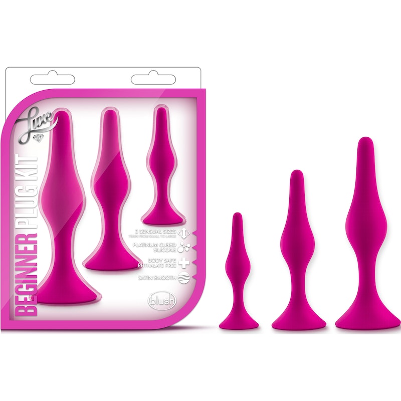 Luxe Beginner Butt Plug 3-Piece Kit, Pink/Black