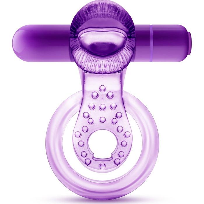 Play With Me Lick It Vibrating Double Strap Cock Ring Purple