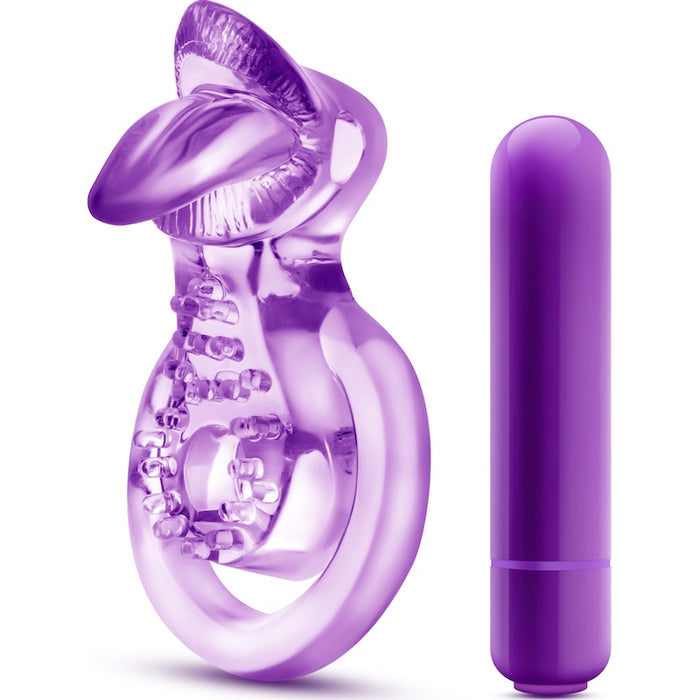 Play With Me Lick It Vibrating Double Strap Cock Ring Purple