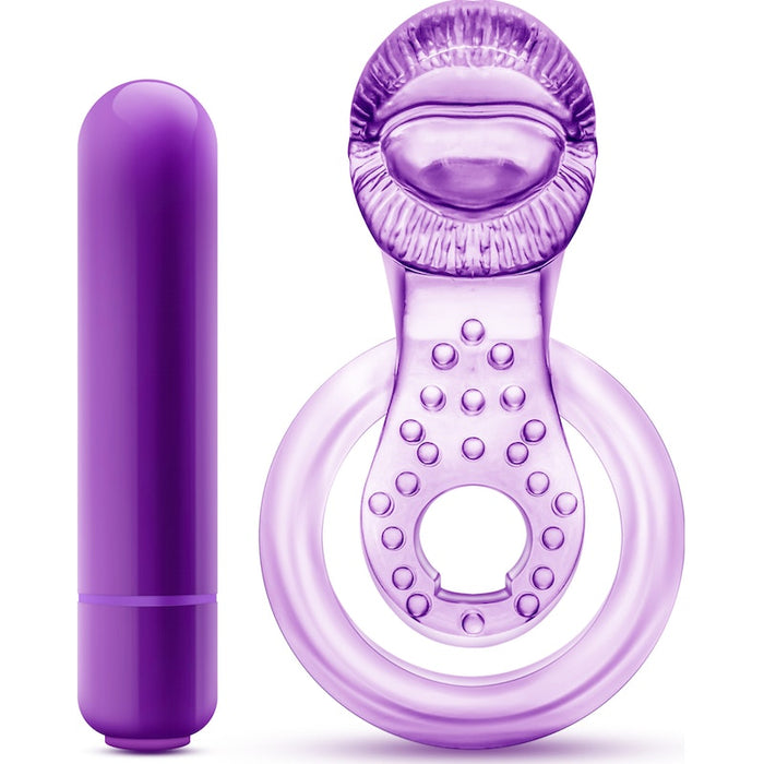 Play With Me Lick It Vibrating Double Strap Cock Ring Purple