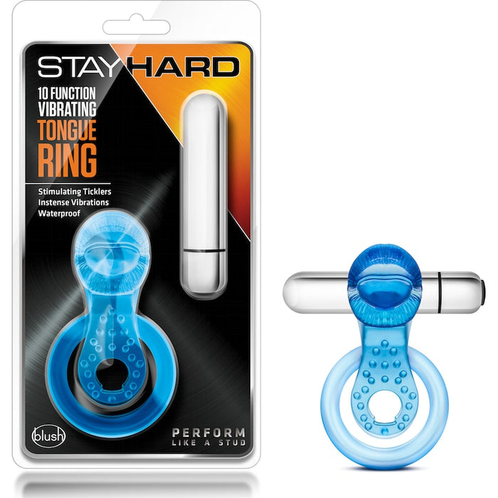 Stay Hard 10 Function Vibrating Tongue Ring Blue