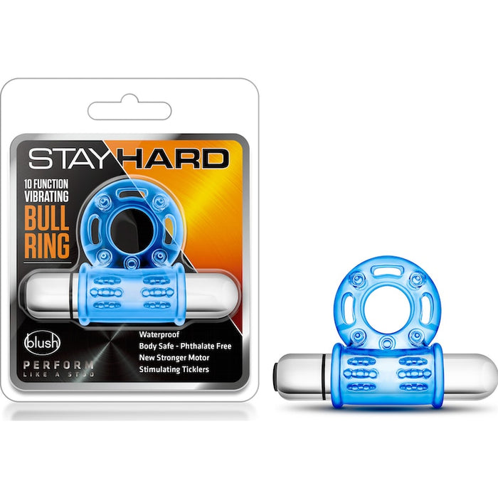 Stay Hard 10 Function Vibrating Bull Ring, Blue