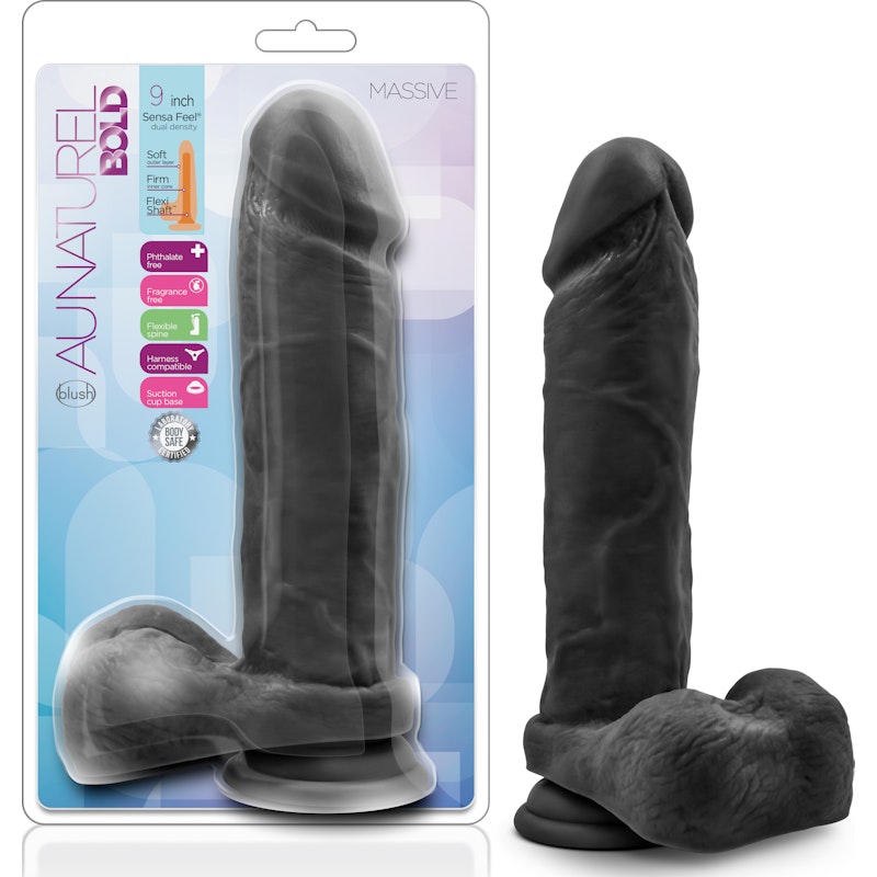 Au Naturel Bold Massive Dildo, 9in/23cm, Purple/Pink/Black