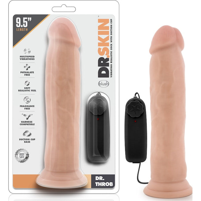 Dr Skin Dr Throb 9.5in Vibrating Realistic Cock with Suction Cup Vanilla