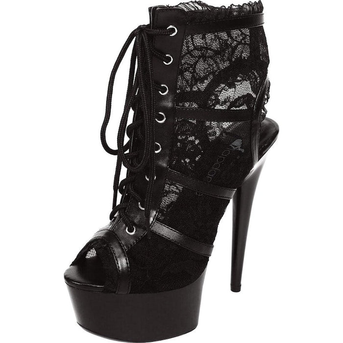 Black Lace Open Toe Platform Ankle Bootie 6in Heel Size 8