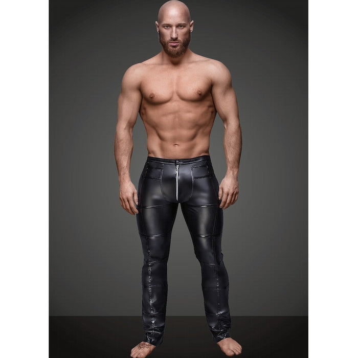 Noir Sexy Wetlook Pants With Hot Details, Black, S-XL