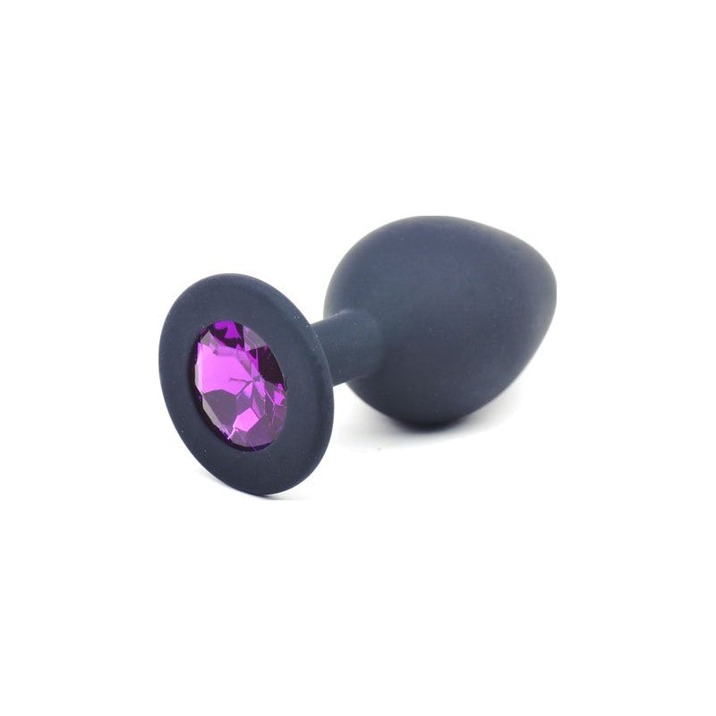 Black Silicone Anal Plug Medium w/ Purple Diamond
