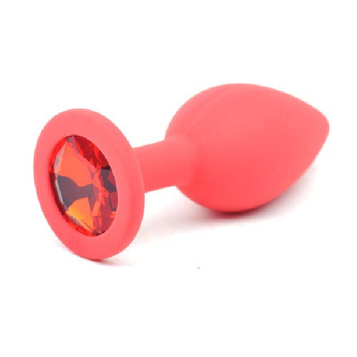 Red Silicone Anal Plug Small w Red Diamond