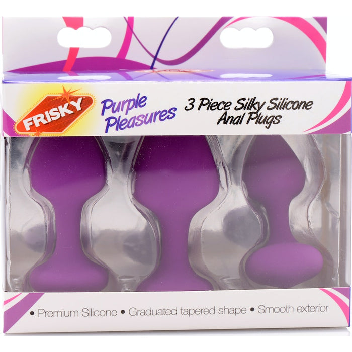 Frisky Purple Pleasures 3 Piece Silicone Anal Plugs, Purple