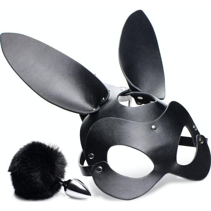 Tailz Bunny Tail Anal Plug and Mask Set, Black