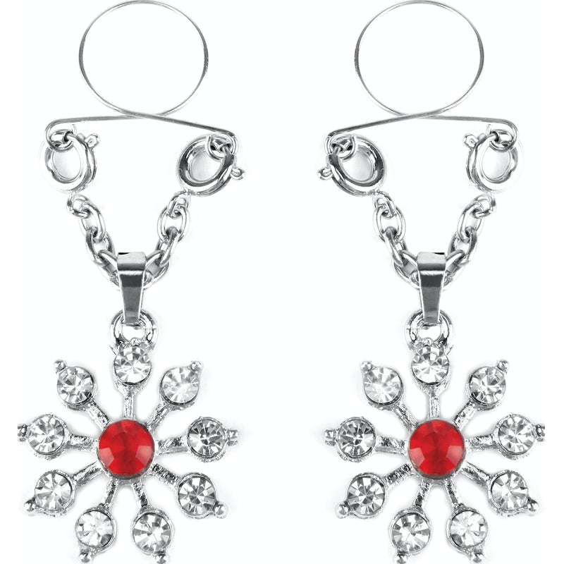 Peekaboo Ruby and Diamond Star Nipple Jewellery, Silver/Red