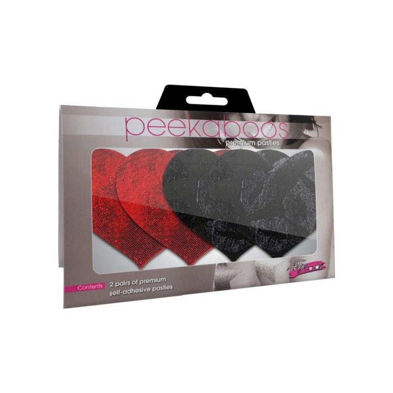 Peekaboo Pasties Stolen Kisses Hearts Pasties, Red/Black