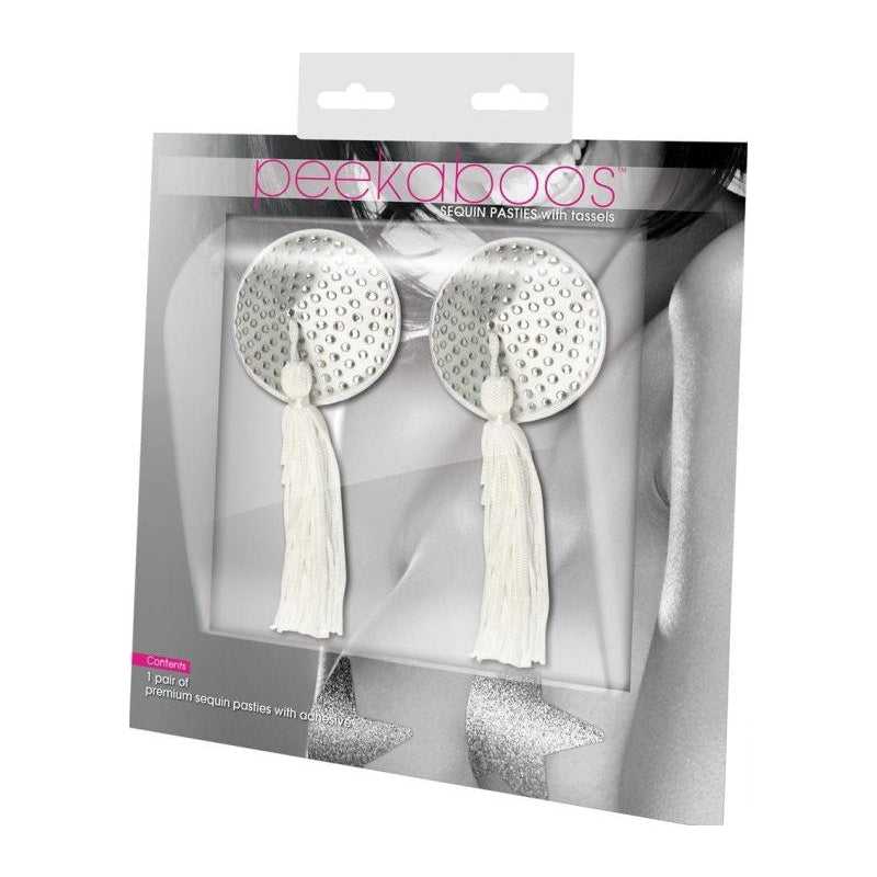 Peekaboo Pasties White Satin w White Stone, Pair