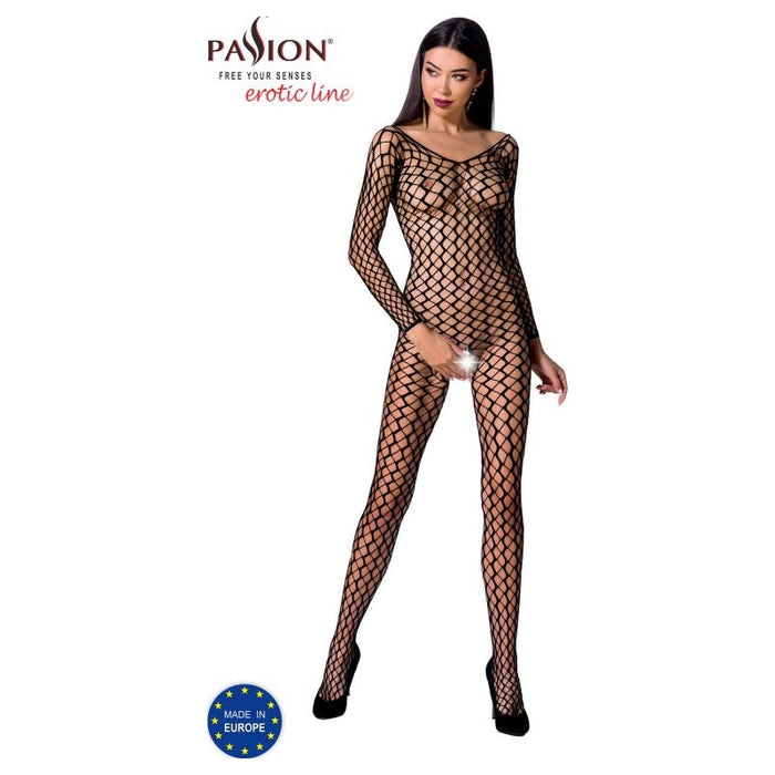 Passion Lingerie Mesh Bodystocking, O/S, Black/White/Red