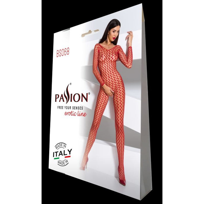 Passion Lingerie Mesh Bodystocking, O/S, Black/White/Red