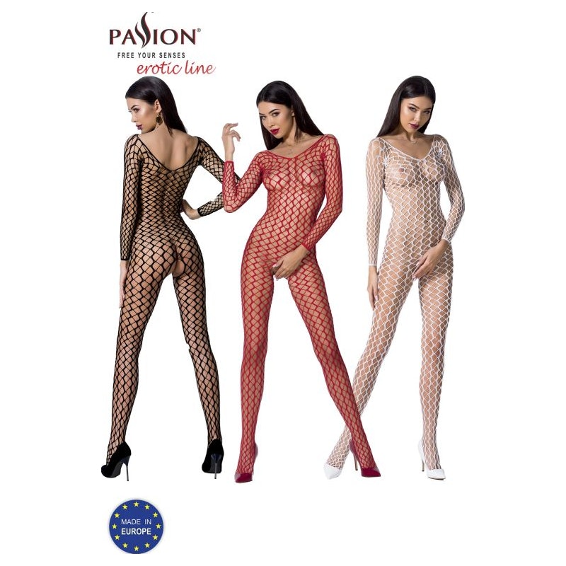 Passion Lingerie Mesh Bodystocking, O/S, Black/White/Red