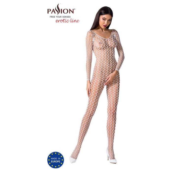 Passion Lingerie Mesh Bodystocking, O/S, Black/White/Red