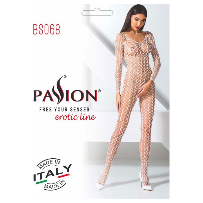 Passion Lingerie Mesh Bodystocking, O/S, Black/White/Red