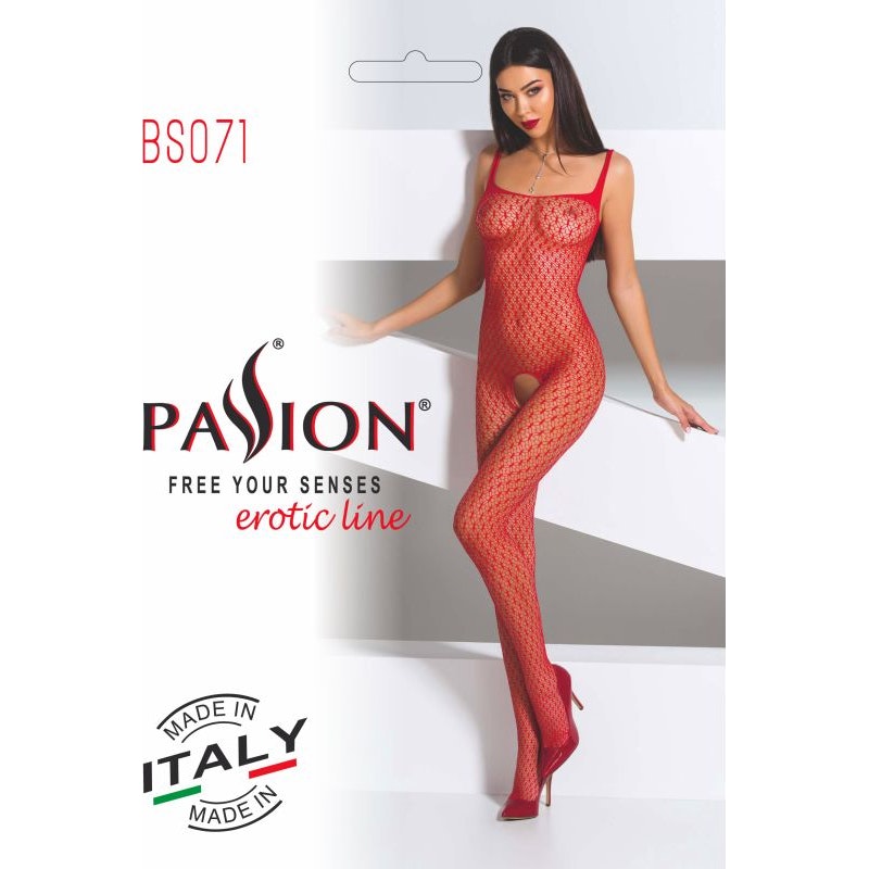 Passion Lingerie Bodystocking BS071 Red/White/Black O/S