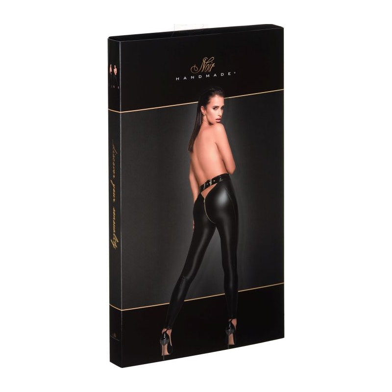 Noir Open Back Leggings with Gold Zipper, Black, S/M/L