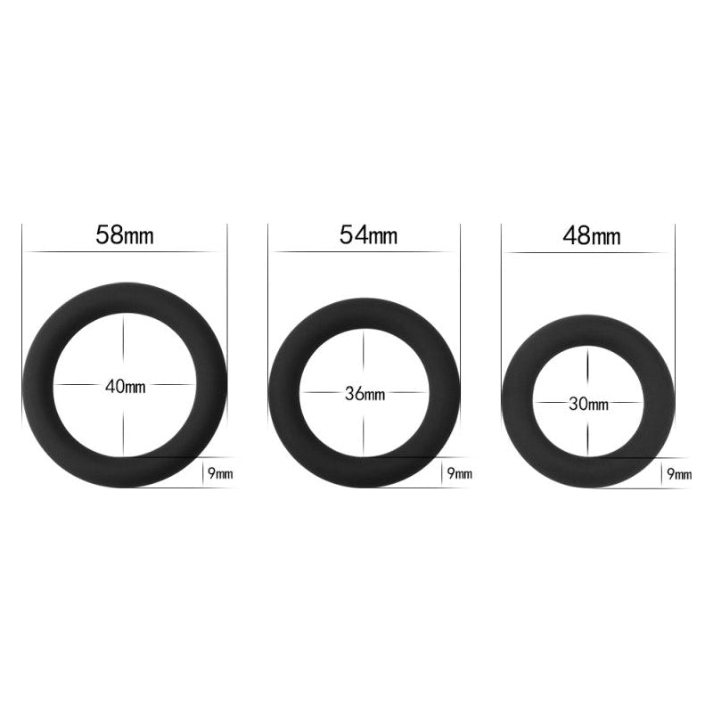 Lovetoy Silicone Cock Ring Set – 3 Piece Stretchy Ring Kit – Black
