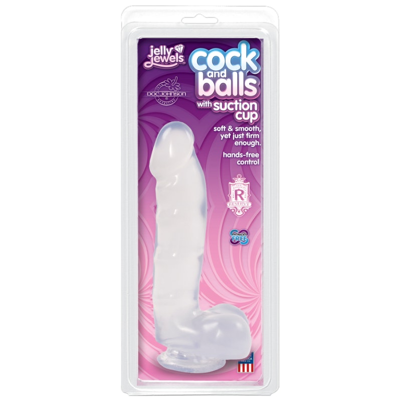 Jelly Jewels Cock & Balls With Suction Cup, 6"/15cm, Diamond Clear
