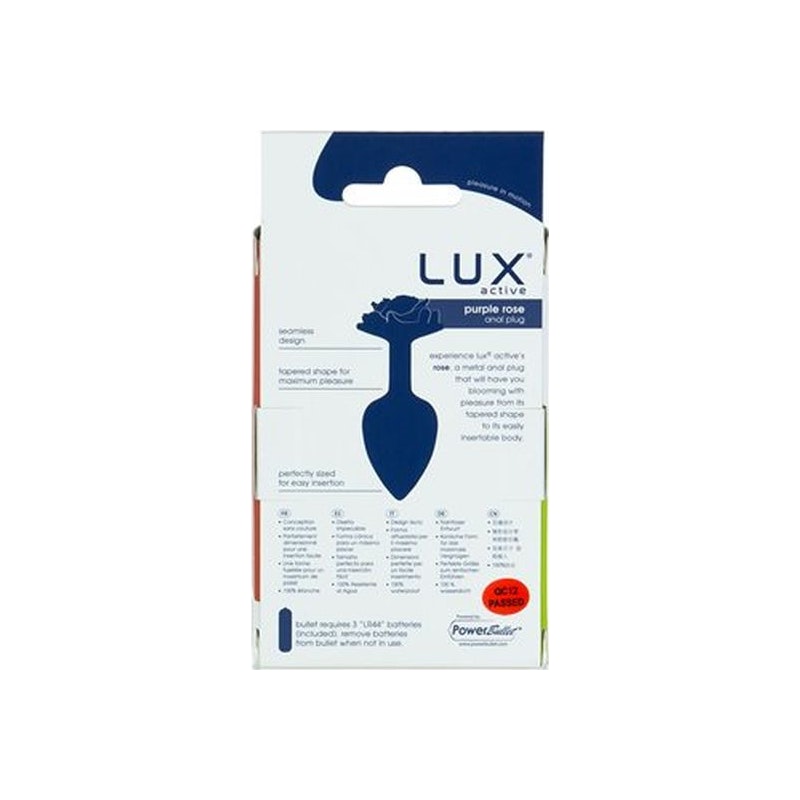 LUX Active Purple Rose 3in Metal Butt Plug, SIlver