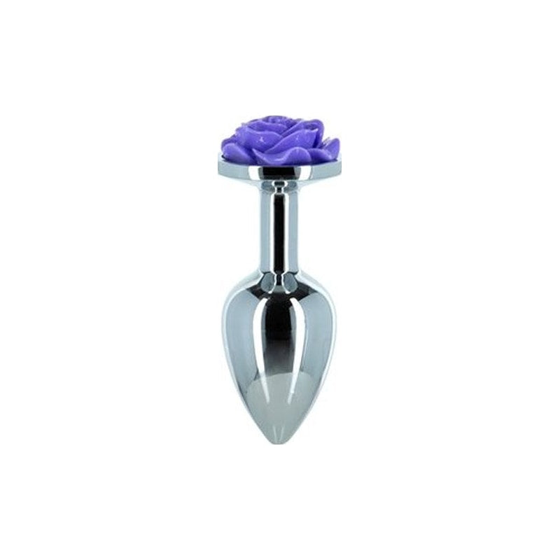 LUX Active Purple Rose 3in Metal Butt Plug, SIlver