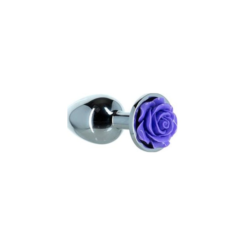 LUX Active Purple Rose 3in Metal Butt Plug, SIlver