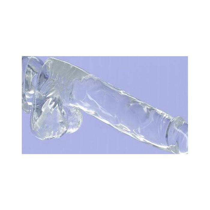 Addiction Crystal Dildo w Balls, 8in/20cm, Clear