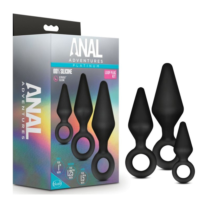 Blush Anal Adventures Platinum Silicone Loop Plug Kit, Black