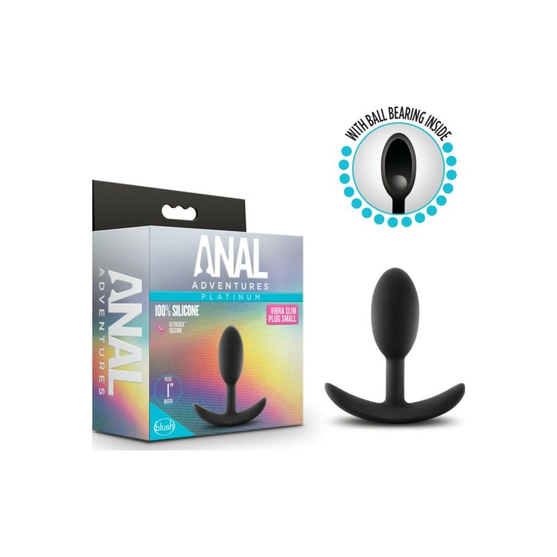 Anal Adventures Platinum Vibra Slim Anal Plug, 3"/7.6cm, Black