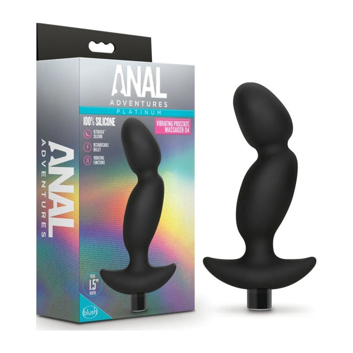 Anal Adventures Vibrating Silicone Prostate Massager, 16.5cm, Black