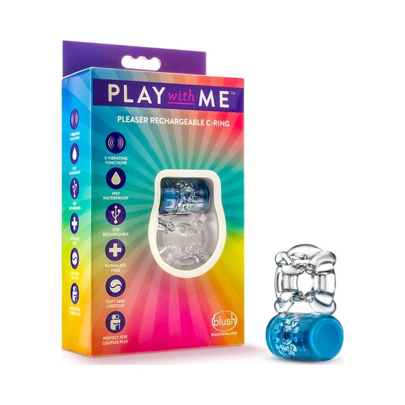 Play with Me Pleaser Rechargeable Cock Ring, Blue