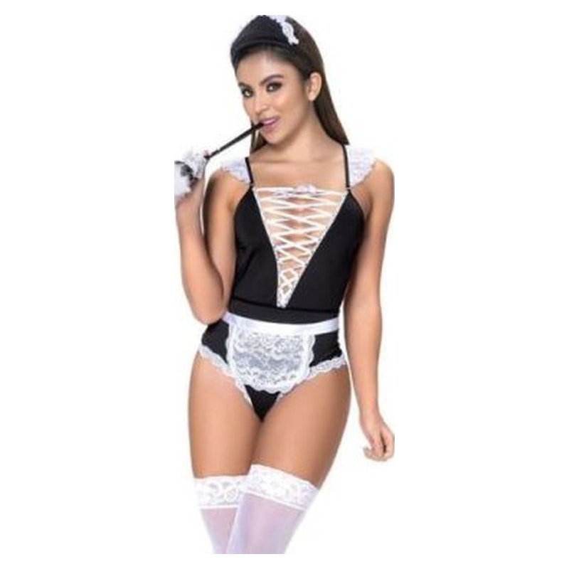 French Maid 3-Piece Costume, S/M, M/L, Black - Mapale Lingerie