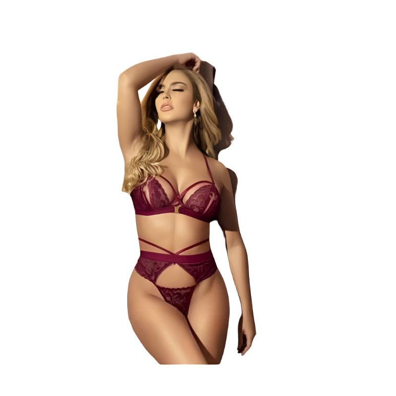 Mapale Lingerie 2 Pc Peekaboo Set Burgundy M/L
