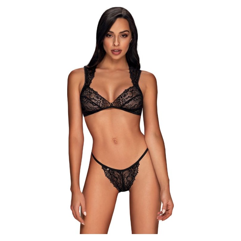 Elisetta 2 Pc Set Black L/XL - Obsessive Lingerie