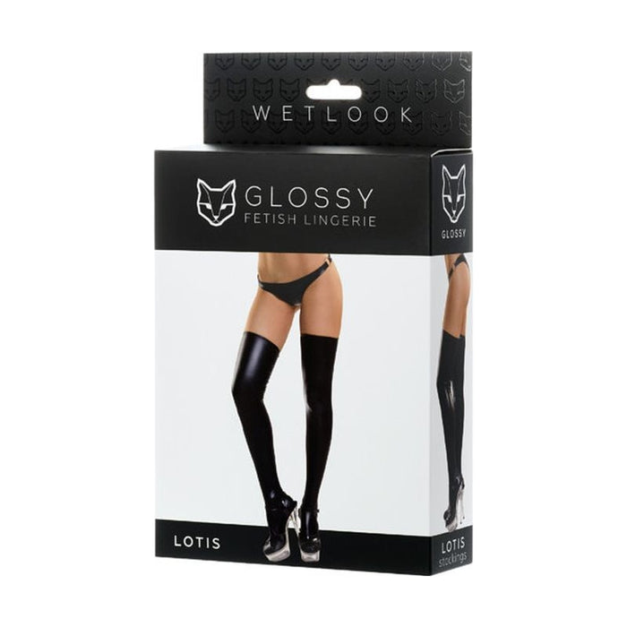 Glossy Lotis Wetlook Stockings, Black, S-XL