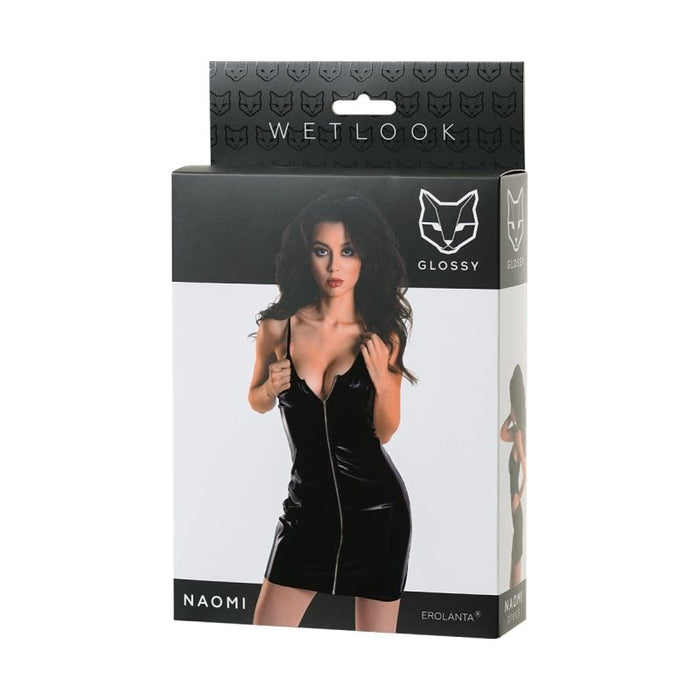 Glossy Naomi Wetlook Dress, Black, S-XL