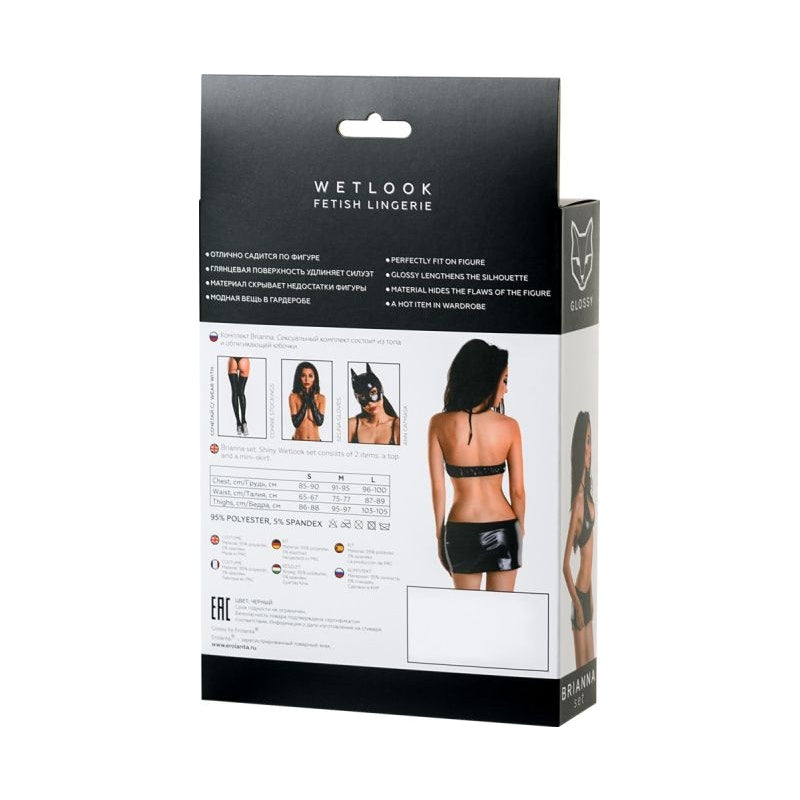 Glossy Brianna Wetlook 2-piece Set, Black, S/L/XL